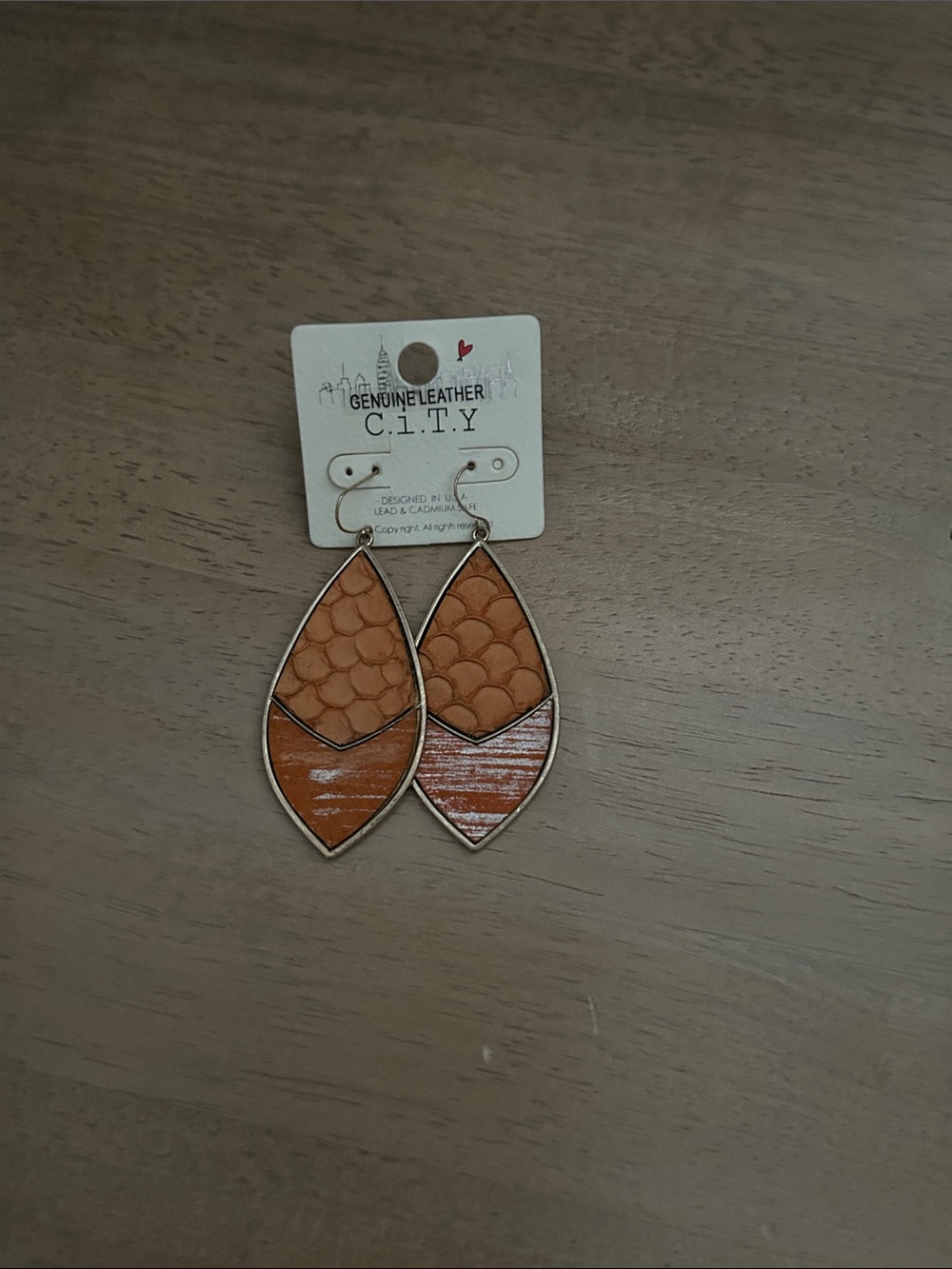NWT Genuine Leather Brown Teardrop Earrings